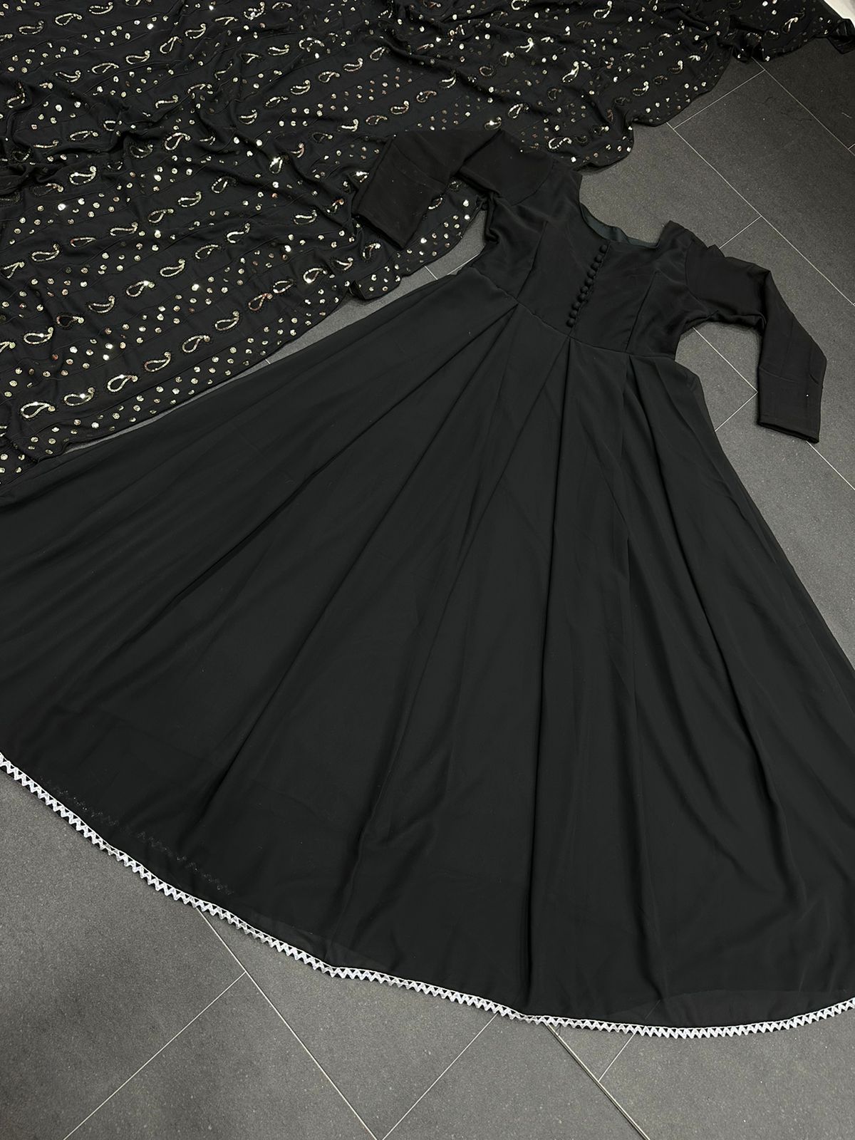 Black Color Foil Printed Dola Silk Dress – Yana Fab